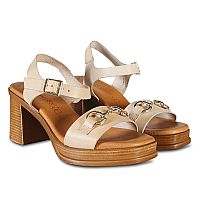 EVA FRUTOS Δερμάτινο πέδιλο με μπαρέτα και μεσαίο, φαρδύ τακούνι.