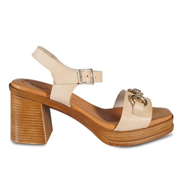 EVA FRUTOS Δερμάτινο πέδιλο με μπαρέτα και μεσαίο, φαρδύ τακούνι.