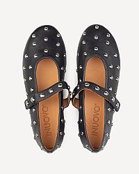 INUOVO Δερμάτινη μπαλαρίνα με μπαρέτα και τρουκς