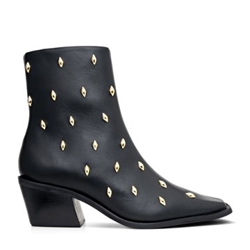 CARRANO Δερμάτινο μποτάκι με μεσαίο τακούνι και διακοσμητικά τρουκς.